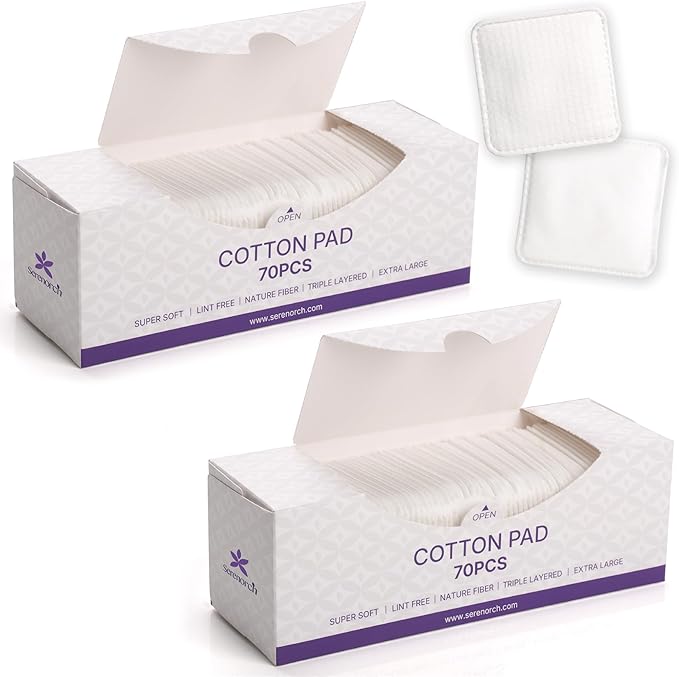 Extra Large Cotton Pads, Lint-Free Triple-Layer, Soft & Hypoallergenic by Serenorch