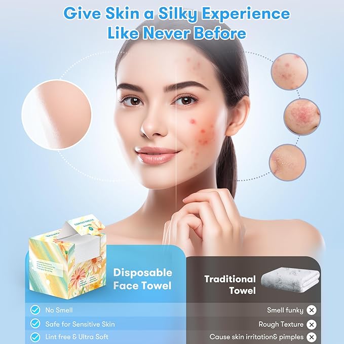 Disposable Face Towel, XL Facial Towelettes Soft Thick Absorbent, Lint-Free - Image 3