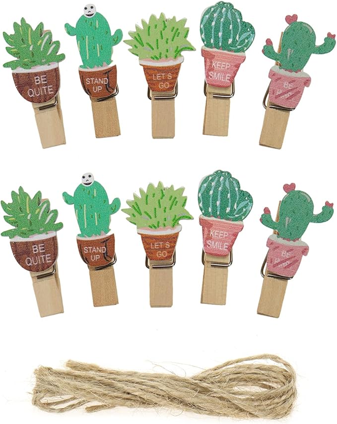 Bitray Mini Wooden Clothespins Cute Cactus Wooden Clips Multi-Function Photo - Image 3