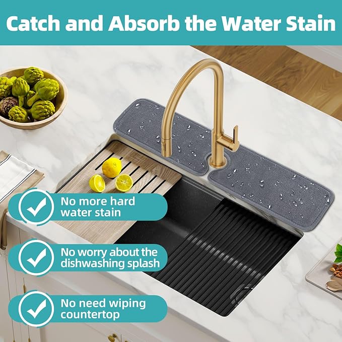 PoYang 4 Pack Faucet Mat for Kitchen Sink Splash Guard Long: Super Absorbent - Image 2
