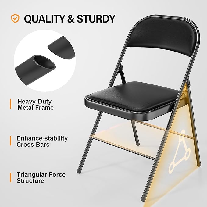 VINGLI 20 Pack Folding Chairs with Padded Seats, Metal Frame with Pu Leather Seat & Back, Capacity 350 lbs, Black - Image 4