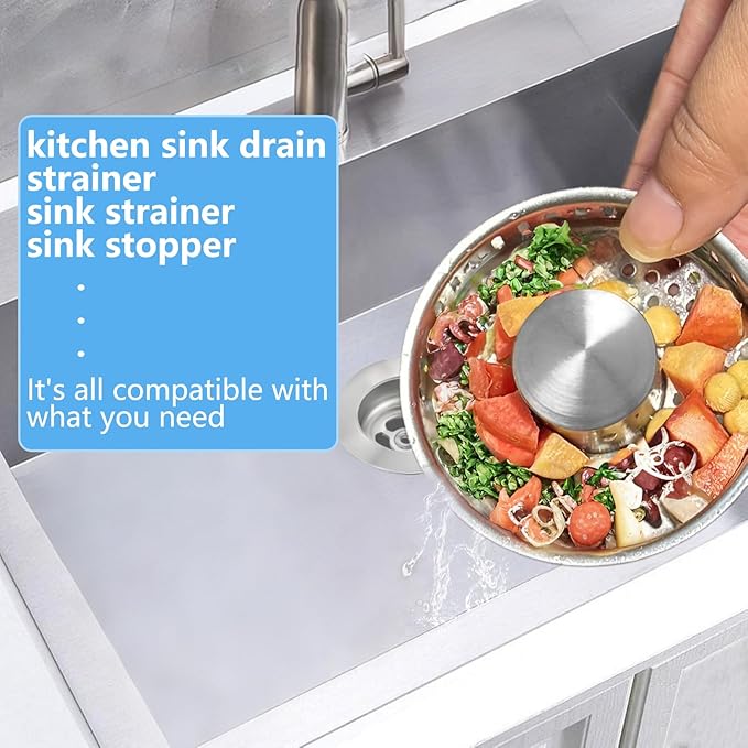 3-in-1 Kitchen Sink Drain Strainer & Stopper, Stainless Steel Food Catcher Plug - Image 5