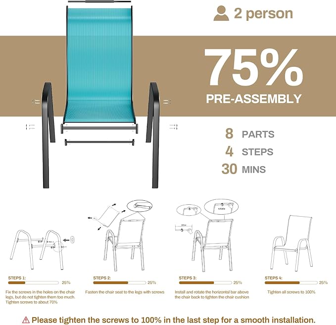TLSUNNY Patio Chairs, Stackable Textilene Outdoor Dining Furniture for All Weather, with 17.7″ Wide Seat & Metal Frame, for Garden, Backyard, Deck, Restaurant, Poolside (8, Turquoise Blue, 26.4″) - Image 4