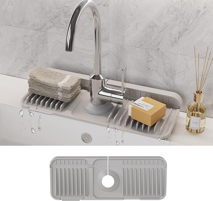 WAFT YEARN 14X5 Inch Silicone Durable Faucet Mat Kitchen Sink Splash Guard by WAFTYEARN