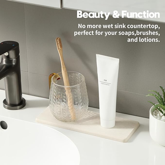 3PCS Bathroom Sink Vanity Trays, Quick Stone Drying Mat Dish Soap Dispenser - Image 2