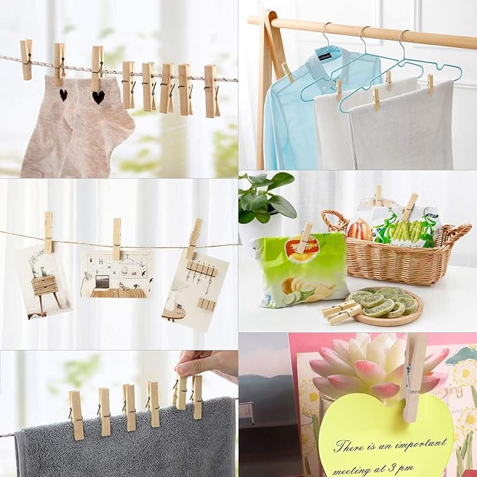 200pcs 3inch Clothes Pins Wooden Clothespins Heavy Duty Spring Wood Clips - Image 2