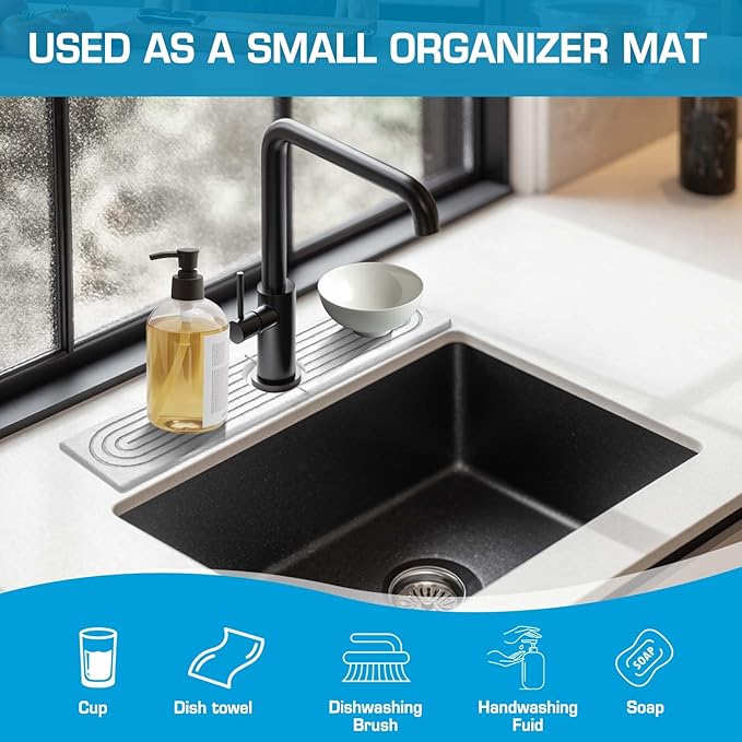 White Diatomite Faucet Mat, Fast-Drying Stone Sink Tray&Splash Guard - Image 3