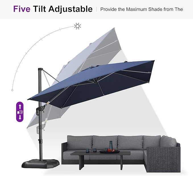 PURPLE LEAF Patio Umbrella with Base 10 Feet Outdoor Cantilever Square Umbrella Aluminum Offset Umbrella with 360-degree Rotation for Garden Deck Pool Patio, Navy Blue - Image 7