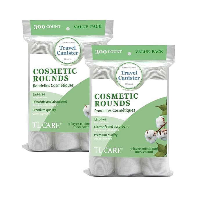 TL Care Cotton Rounds with Travel Canister by TL+Care