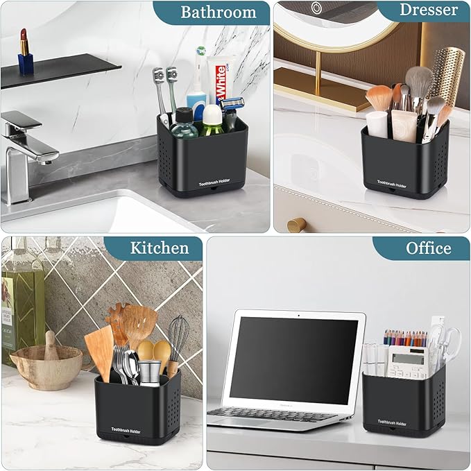 Black Toothbrush Holders for Bathrooms, Kids Electric Toothbrush and Toothpaste - Image 7