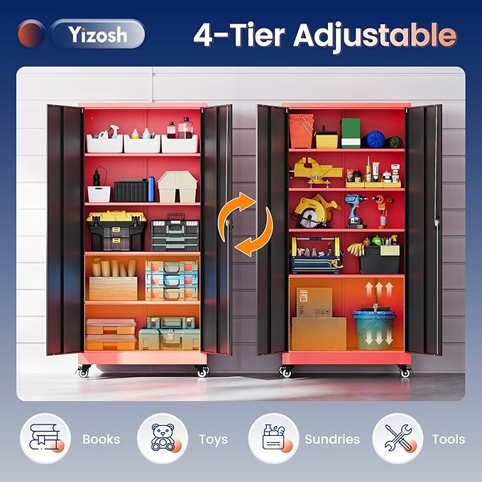 Yizosh Metal Garage Storage Cabinet with Locking Doors and Adjustable Shelves,- 75" Rolling Steel Tool Cabinet for Home Office,Garage,Warehouse - Image 5