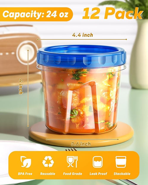 12 Pack-24 oz Freezer Storage Containers, Plastic Food Storage Containers - Image 2