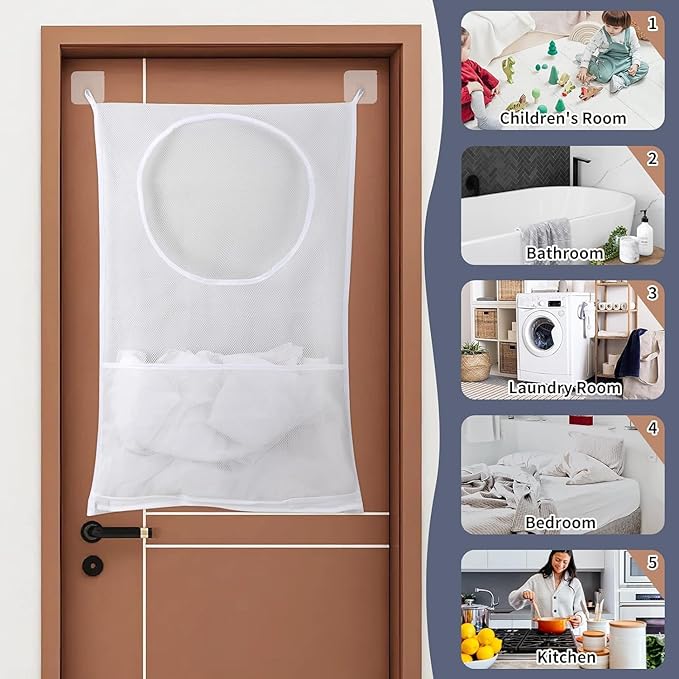 Hanging Laundry Hamper, Over The Door Laundry Hamper, Mesh Hanging Laundry Bag - Image 2