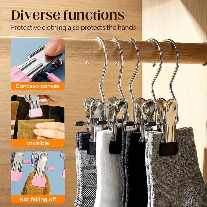 Space-Saving Clothespin Hat Pants Storage Hanging Travel Hook, Stainless Steel - Image 5