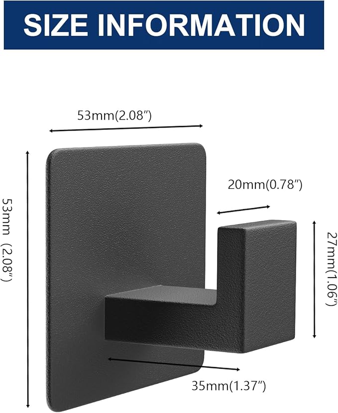 VAEHOLD Adhesive Towel Hooks, Heavy Duty Wall Hooks Aluminum Black Hooks - Image 5