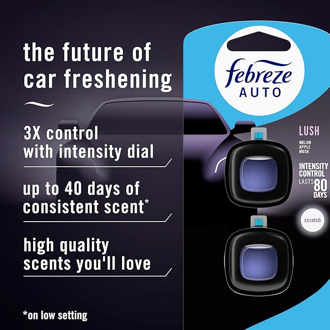 Febreze AUTO Air Freshener, Odor-Fighting Automotive Vent Clip, Lush Scent - Image 2