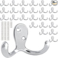 25 Pack Coat Hooks Wall Hooks for Hanging, Heavy Duty Double Prong Metal Hook by CBWLWJ