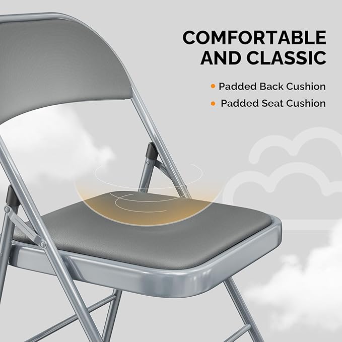 VINGLI 10 Pack Folding Chairs with Padded Seats, Metal Frame with Pu Leather Seat & Back, Capacity 350 lbs, Gray - Image 5