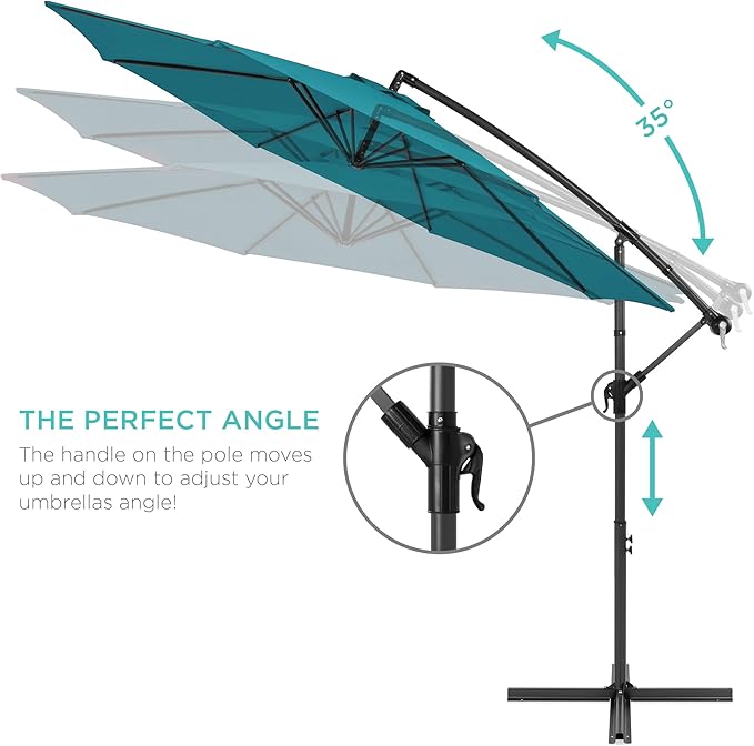 Best Choice Products 10ft Offset Cantilever Hanging Market Patio Umbrella, 8 Sturdy Ribs, Easy Adjustment - Cerulean - Image 4