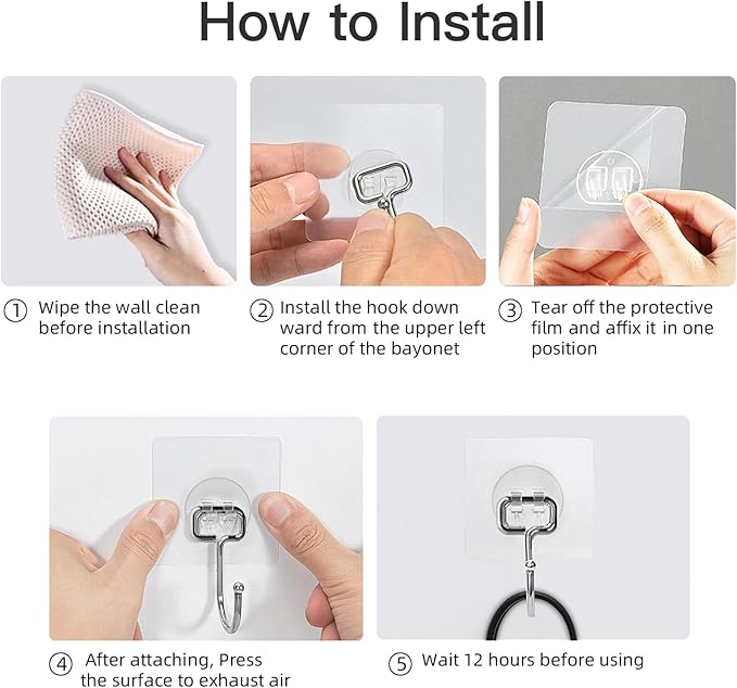 12 Pack Large Adhesive Hooks for 44 lb Hanging Heavy Duty, Self Adhesive Sticky - Image 8