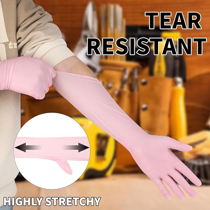 Long Sleeves Durable Disposable Nitrile White Gloves 15inches, Household - Image 3