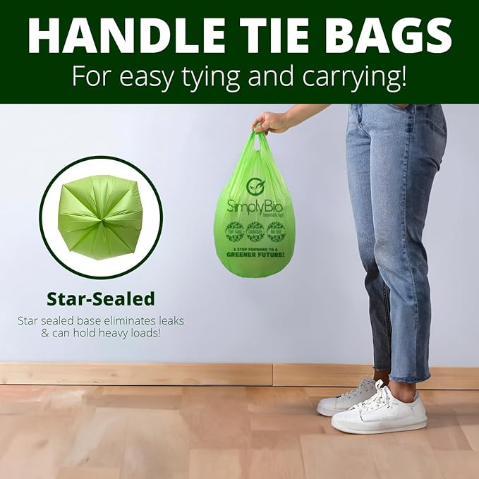 Simply Bio 1.6 Gallon Compostable Trash Bags Liners Handle, Heavy Duty Extra - Image 3