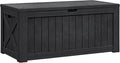 Flamaker Resin Deck Box 120 Gallon Waterproof Large Outdoor Indoor Storage Box Imitation Wood Resin for Patio Furniture Garden Tools and Pool (Black) by Flamaker