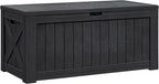 Flamaker Resin Deck Box 120 Gallon Waterproof Large Outdoor Indoor Storage Box Imitation Wood Resin for Patio Furniture Garden Tools and Pool (Black) by Flamaker