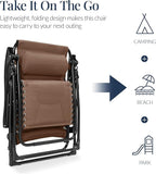 Best Choice Products Oversized Padded Zero Gravity Chair, Folding Outdoor Patio Recliner, XL Anti Gravity Lounger for Backyard w/Headrest, Cup Holder, Side Tray, Polyester Mesh - Dark Brown - Image 5