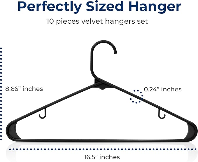 SereneLife Black Plastic Hangers 10 Pack - Image 2