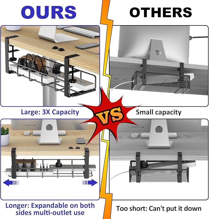 Under Desk Cable Management Tray, 31.5'' No Drill Heavy Duty Steel Cable Tray - Image 2