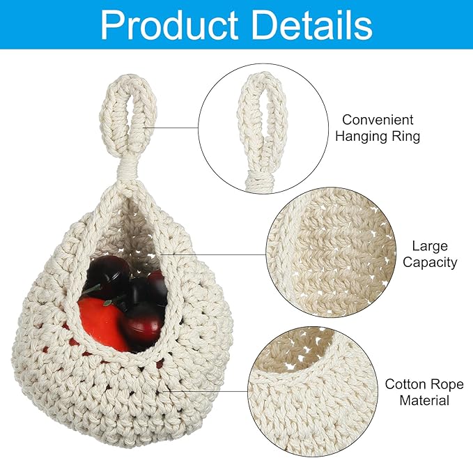 PATIKIL Hanging Fruit Baskets for Kitchen, Mini Size Teardrop Home Decor - Image 4