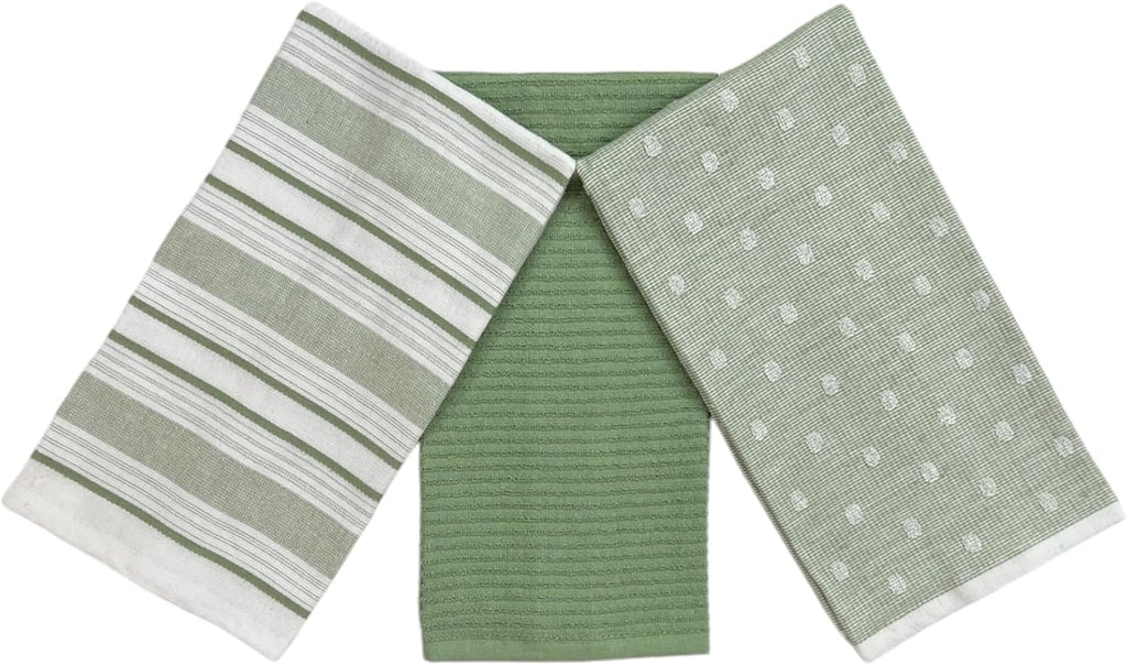 Sage Green White Kitchen Hand Dish Towels: Oversized 28" x 16", 100% Cotton by SerafinaHome