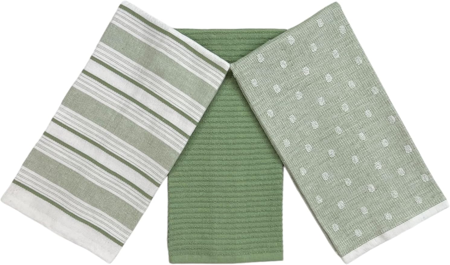 Sage Green White Kitchen Hand Dish Towels: Oversized 28" x 16", 100% Cotton by SerafinaHome