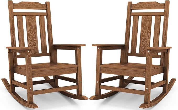 SERWALL Oversized Rocking Chair Set of 2 Outdoor, HDPE Outdoor Rocking Chair Set of 2, Brown by SERWALL
