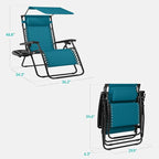 Best Choice Products 30” Wide Folding Zero Gravity Outdoor Recliner Patio Lounge Chair w/Adjustable Canopy Shade, Headrest, Side Accessory Tray - Peacock Blue - Image 2