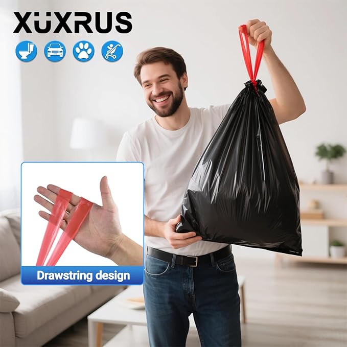 XUXRUS Small Black Bathroom Trash Bags 4 Gallon Drawstring Garbage Bags - Image 3