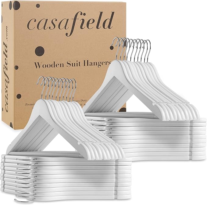 Casafield - 40 White Wooden Suit Hangers - Premium Lotus Wood - Image 6
