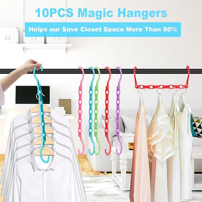 DUCOO 10 PCS Space Saving Hangers, 5-Hole Magic Hangers - Image 2