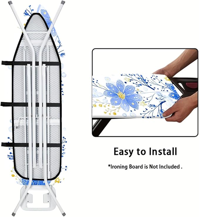 Nuxovilar Blue Flower & Yellow Bud Ironing Board Cover, 15 * 54inch, Fit Most - Image 5
