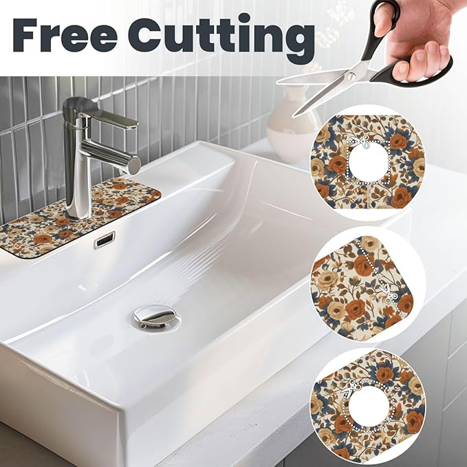 Faucet Draining Mat For Kitchen Sink, Peony Flower Blue Leaves Diatom Mud - Image 2