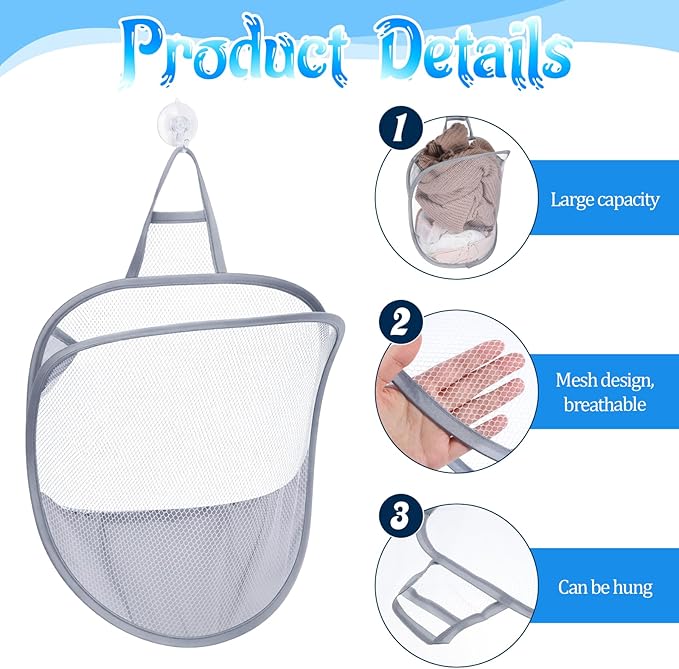 2 Pack Mesh Foldable Hanging Laundry Hamper, Small Wall Laundry Baskets - Image 3