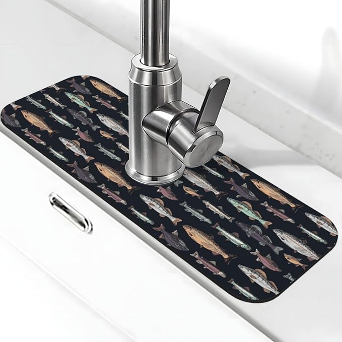 Vintage Fish Fishes Ocean Fishing Kitchen Sink Splash Guard Faucet Mat Super by Unknown