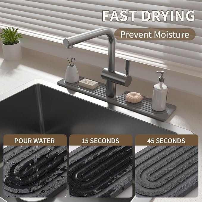 Faucet Mat for Kitchen Sink, Diatomite Stone Drying Sink Protectors, Bathroom - Image 3