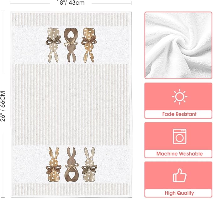 Artoid Mode Stripe Rabbit Bunny Eggs Easter Kitchen Towels Dish Towels - Image 6