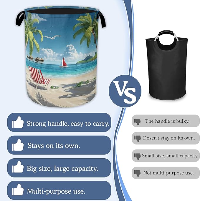 Tropical Beach Laundry Basket, Foldable Waterproof Oxford Cloth Tote Bag Hawaii - Image 3