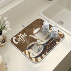Coffee Themed Dish Drying Mat for Kitchen Counter Absorbent Microfiber Small - Image 7