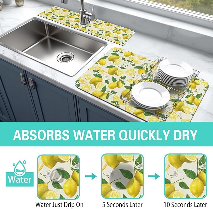 Dish Drying Mat for Kitchen Counter Matt, Super Absorbent Non-slip Rubber Backed - Image 3