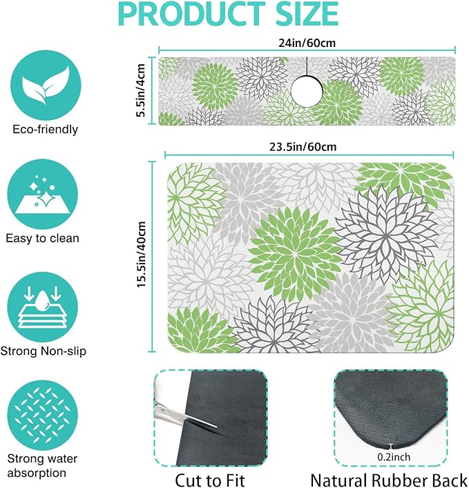 Dish Drying Mat for Kitchen Counter Matt, Super Absorbent Non-slip Rubber Backed - Image 2