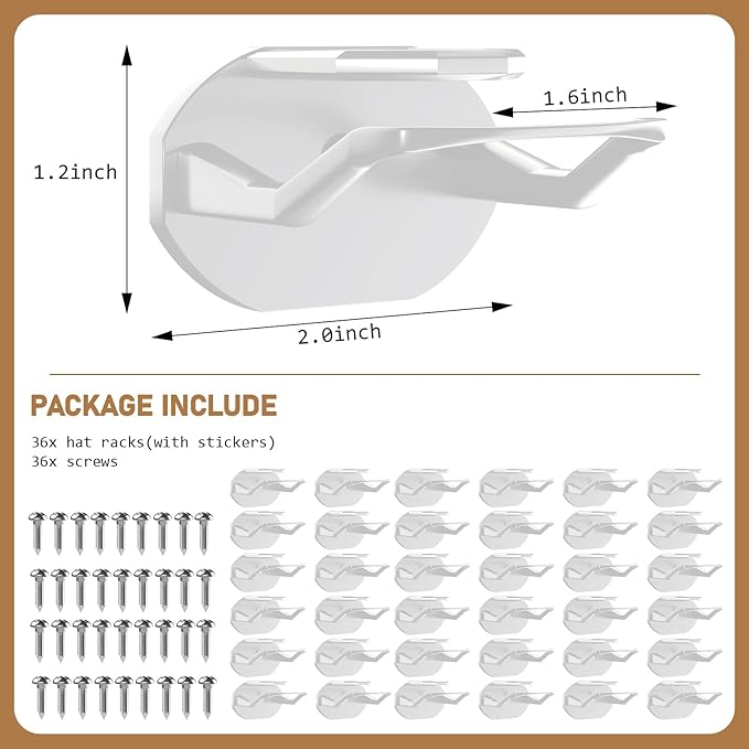 36 Pack Adhesive Hat Hooks for Wall, Super Strong Hat Rack for Baseball Caps - Image 4